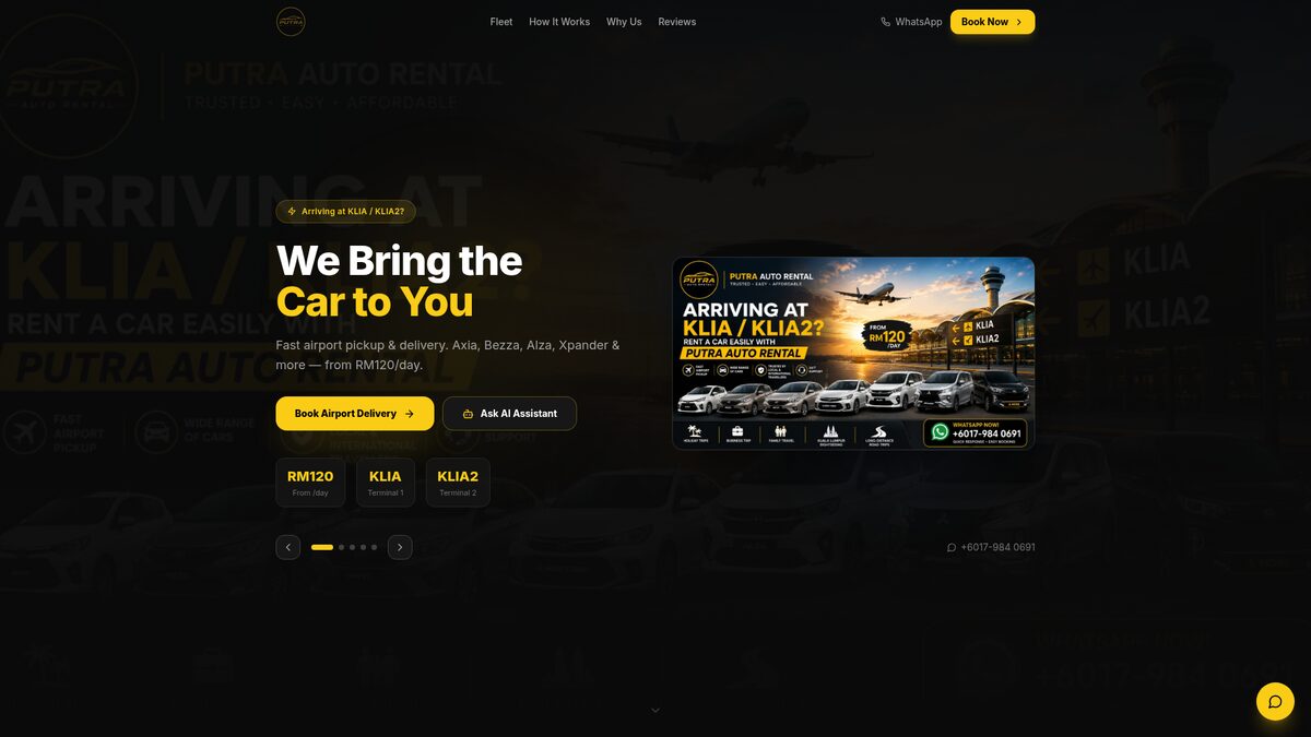 Putra Auto Rental website screenshot